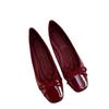 Korean version of women's shoes new patent leather bow square head flat shoes casual versatile light mouth single shoes women's floating shoes, red s