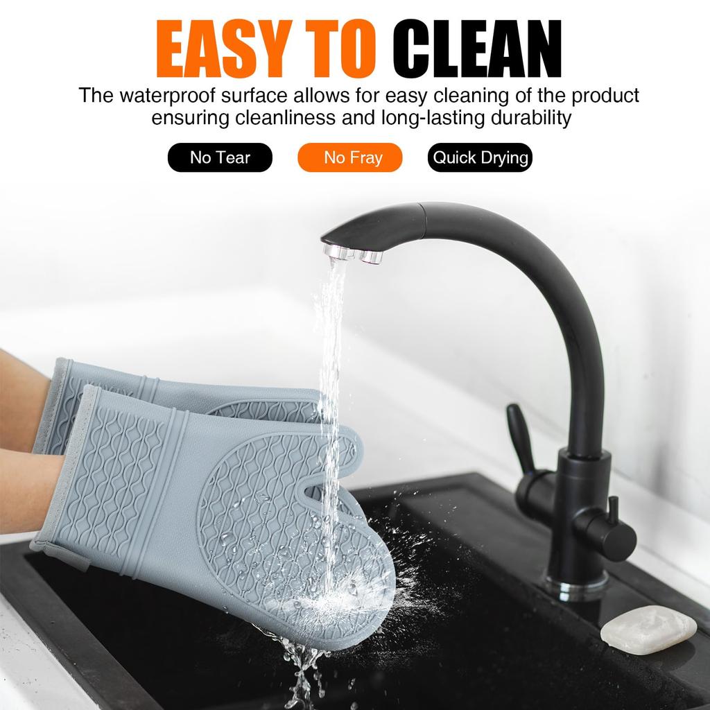 Silikon-Ofenhandschuhe, Hitzebeständige 2 Stück Ofenhandschuhe mit weicher Baumwollfütterung, Rutschfester Griff Ofenhandschuh, Küchen-Topflappen BBQ