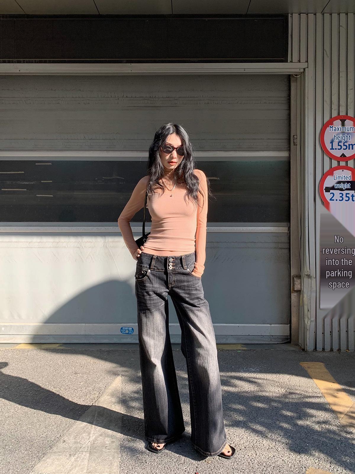 2026 Spicy Girl Retro Low-Waist Flare Jeans for Women Small чёрный