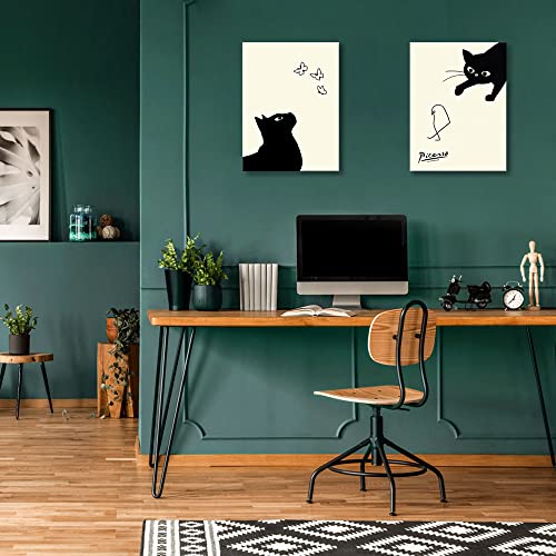 Picasso Katzen- und Kükenbilder, Set of 2, Kunsttafel, Katze fängt einen Vogel, Kunsttafel, Kunstrahmen, Modernes Poster, Dekoratives Gemälde, Leinwand, Dekorativ