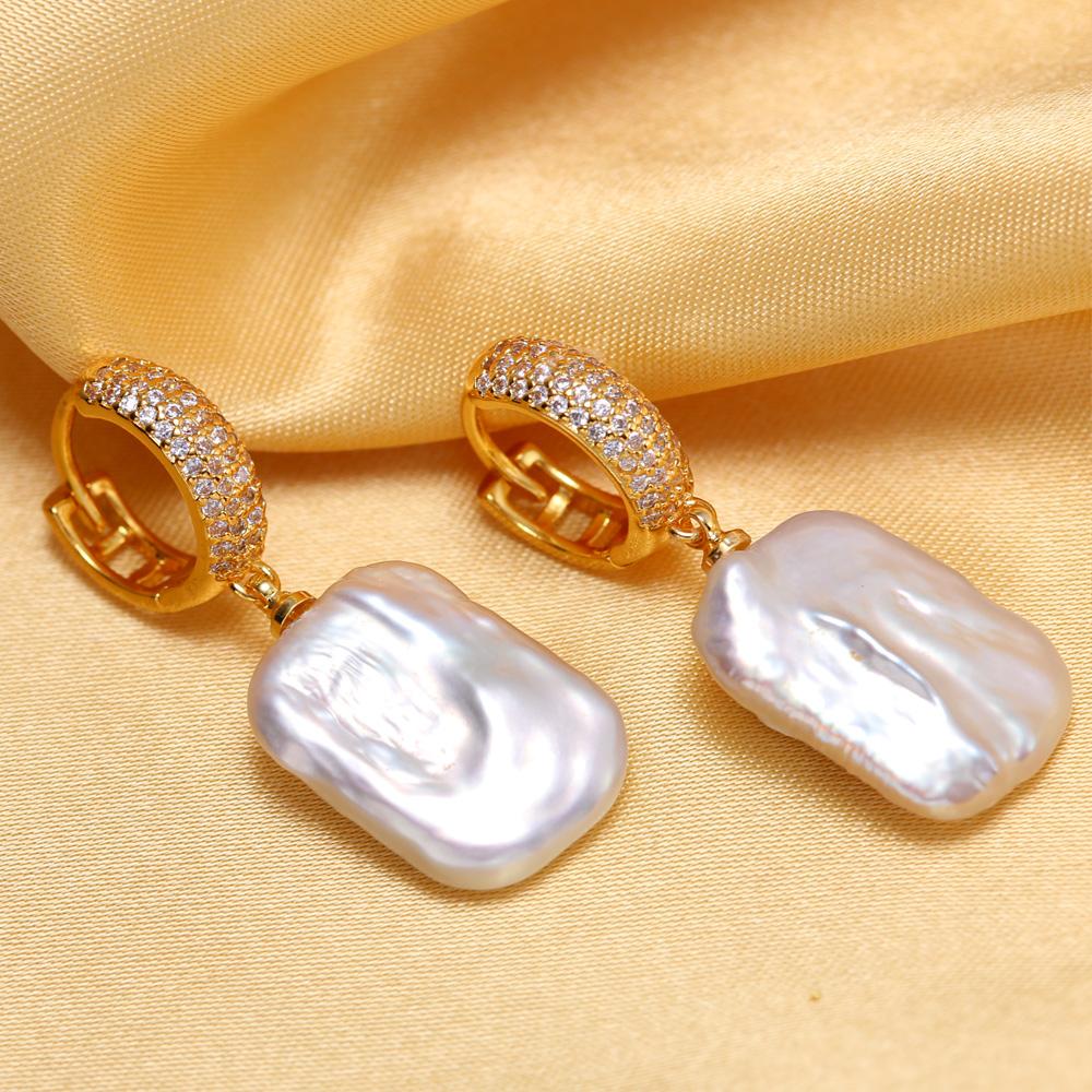 SENIKO Natural Freshwater Big Baroque Pearl Earrings Fashion Cubic Zirconia Pearl Drop Earrings For Women Party Jewelry