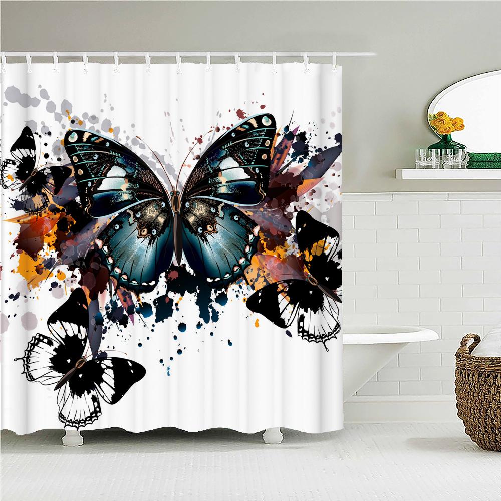 Zasłony prysznicowe z wzorem motyli 3D, zasłona łazienkowa z kwiatami, z haczykami, wodoodporna tkanina poliestrowa, zasłona z nadrukiem do łazienki