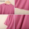 ZANZEA Women Casual Stand Collar Solid Color Summer 3/4 Sleeve Blouse