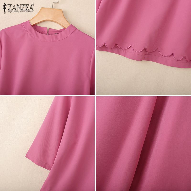 ZANZEA Women Casual Stand Collar Solid Color Summer 3/4 Sleeve Blouse