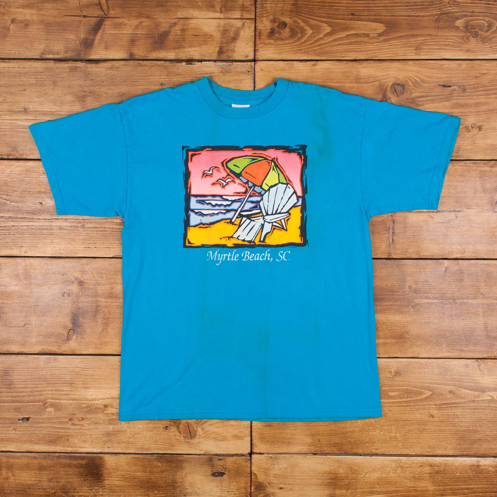Vintage Tultex Graphic T Shirt Large South Carolina Beach Blue Tee S