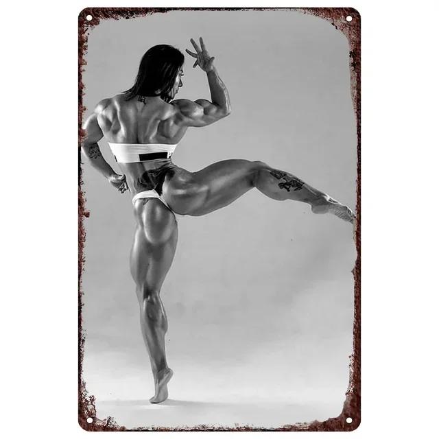 Vintage Fitness Workout Metal Tin Signs  Muscle Women Wall Posters for Garage Game Room Gym Cafe Living Room Club Bar  Home Deco