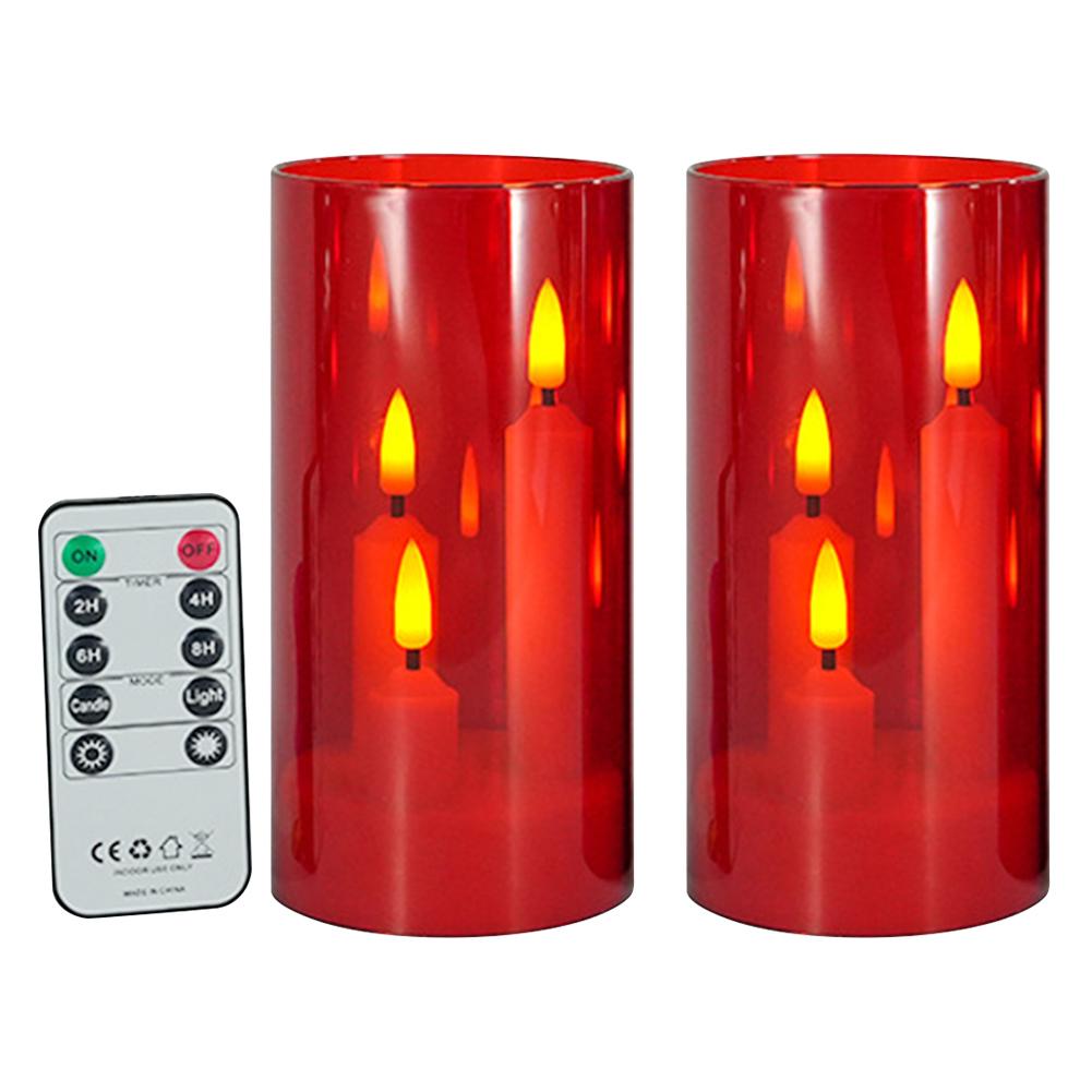 2Pcs LED Electronic Candles Lights with RC Acrylic Glass Candle Light Three-Wick Pillar Candles for Wedding Christmas Room Decor