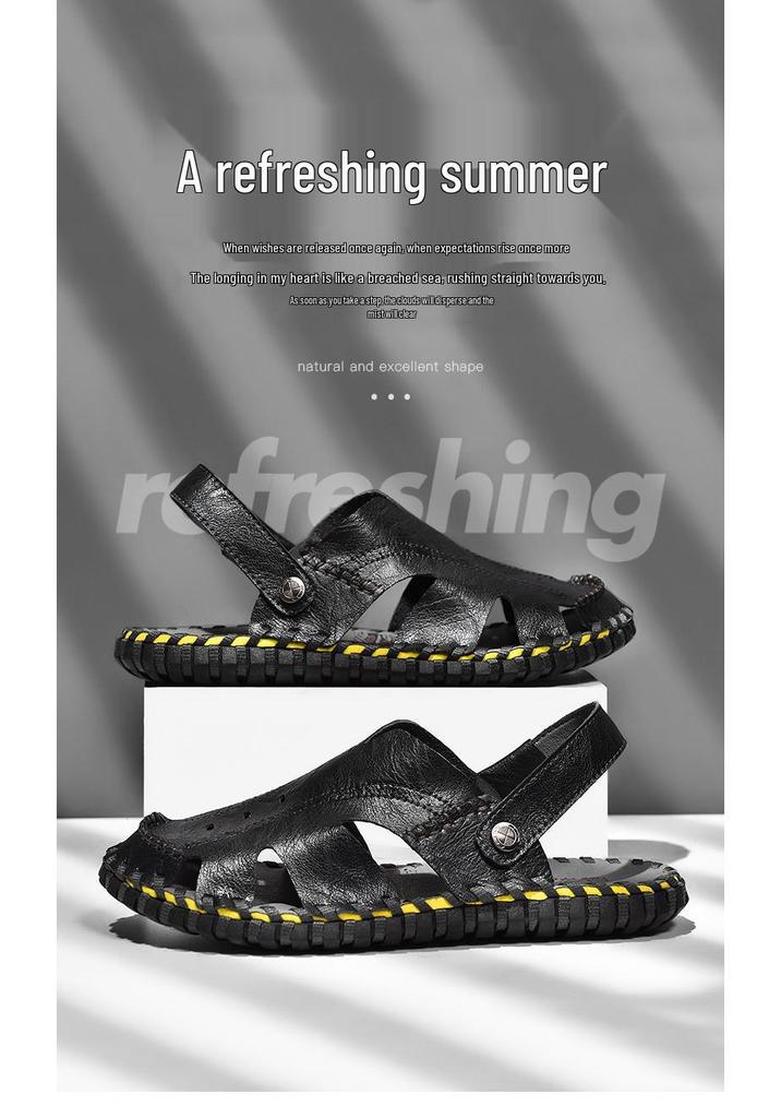 Men's Cross-Strap Breathable Closed-Toe Summer Sandals for Outdoor and Beach