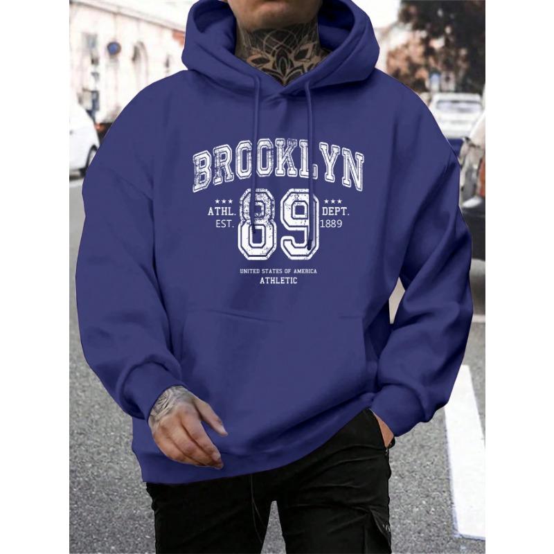 

Толстовки с капюшоном Brooklyn 89 Letter Print Мужская мода Удобная толстовка с капюшоном Осенняя мягкая флисовая мужская толстовка с капюшоном Карманный карман Теплые топы Толстовки и свитшоты Мужские 3XL темно-синий