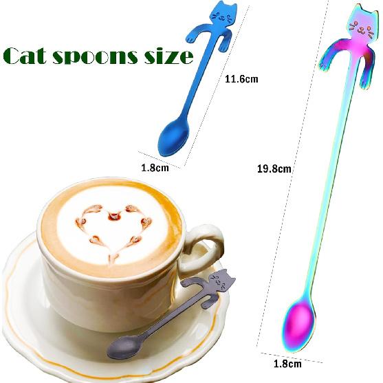 6 PCS Cat Spoon Coffee Tea Spoon Set, ESRISE Stainless Steel Mini Long Cute Kitten Stirring Teaspoons for Dessert Drink Mixing Milkshake (Multi)