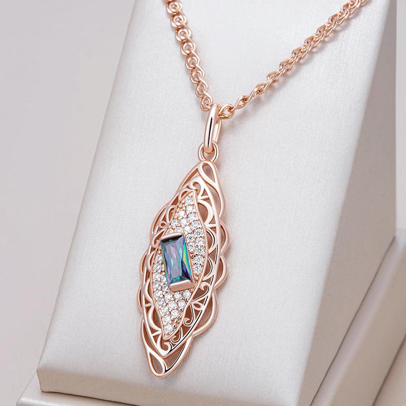 Kienl   Rose Gold Color Flower Pendant Necklace For Women Square Colorful Natural Zircon Accessories Daily Fine Jewelry