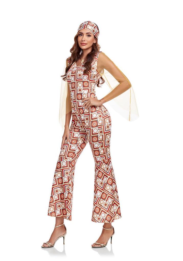 Costume di Halloween Anni '70 Retro Disco Hippie Pantaloni a Zampa d'Elefante, Outfit Cantante Hip Hop