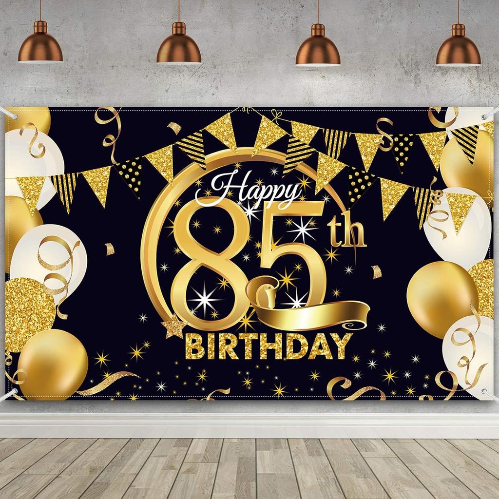 Birthday Party Decoration Extra Large Fabric Black Gold Sign Poster for Anniversary Photo Booth Backdrop Background Banner, Birthday Party Supplies,