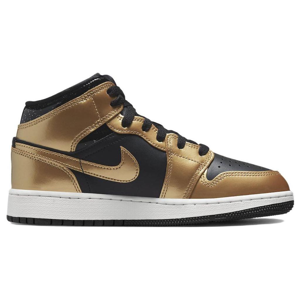 Air Jordan 1 Mid SE GS Metalická zlatá Černá Dětské tenisky Bílá DR6967-071