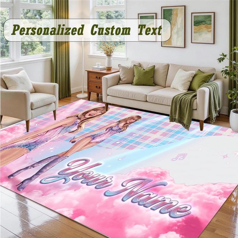 Crystal Velvet Square Rug Custom NameTaylor Swift Pattern Non Slip Home Floor Decor Rug