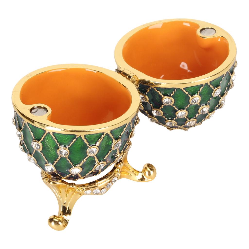 Pudełko na drobiazgi w kształcie jajka, stop cynku, błyszczący kryształ górski, wykwintne, eleganckie metalowe pudełko na biżuterię do przechowywania w domu, biurze, zielone