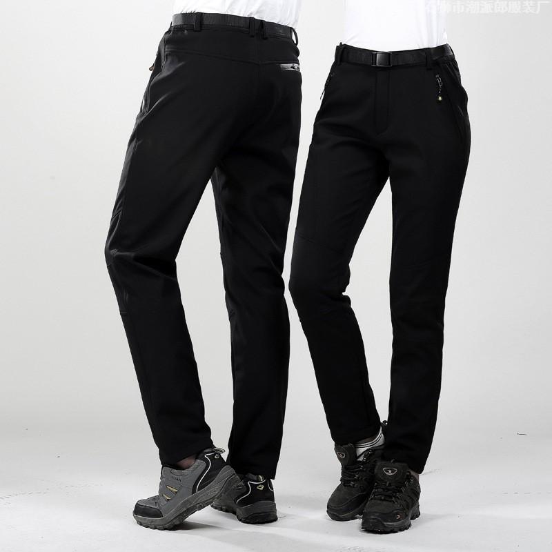 Mens Womens Winter Fleece-Lined Softshell Pants Windproof Thermal Hiking Skiing Outdoor Trousers
