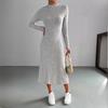 Jesień zima Solidna sukienka z długim rękawem i półgolfem Maxi dla kobiet Elegancka, obcisła, elastyczna, dzianinowa sukienka Moda Streetwear