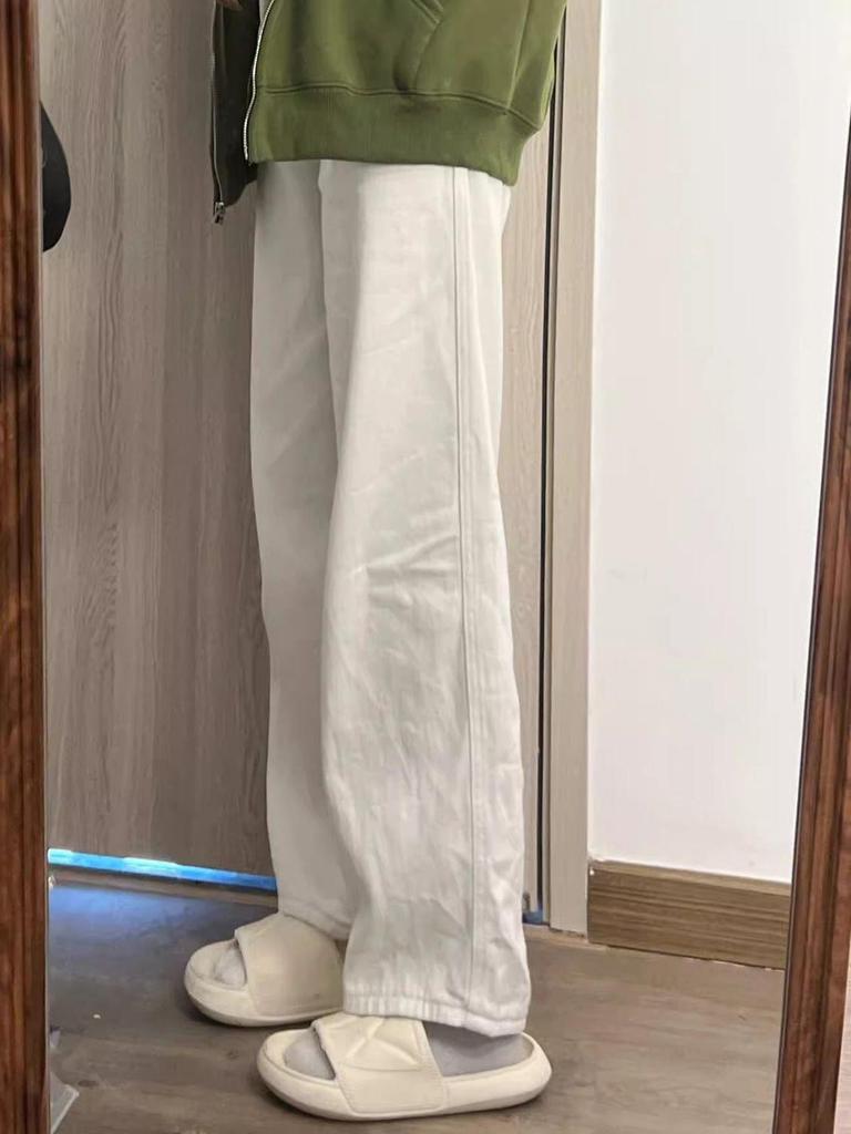 White High-Waist Plus Size Straight-Leg Jeans for Women - Spring Loose Fit Wide-Leg Pants