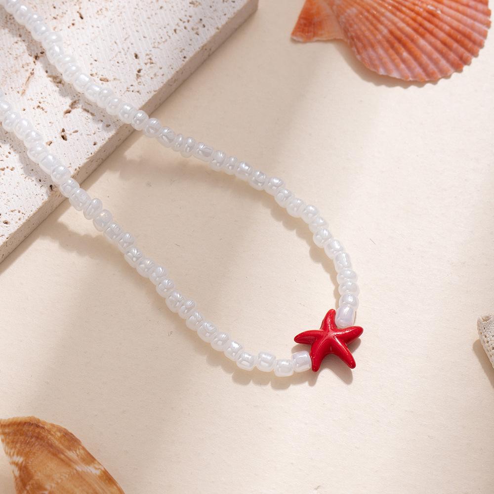 Starfish Necklace Accessories Female Dopamine Seaside Jewelry Retro Beaded Neck Chain Premium Temperament Niche Clavicle Chain