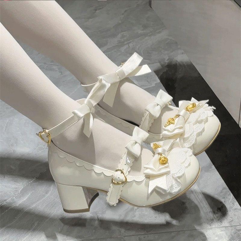 Enchanting Lolita Mary Jane Shoes - Round Toe with Bow for Women