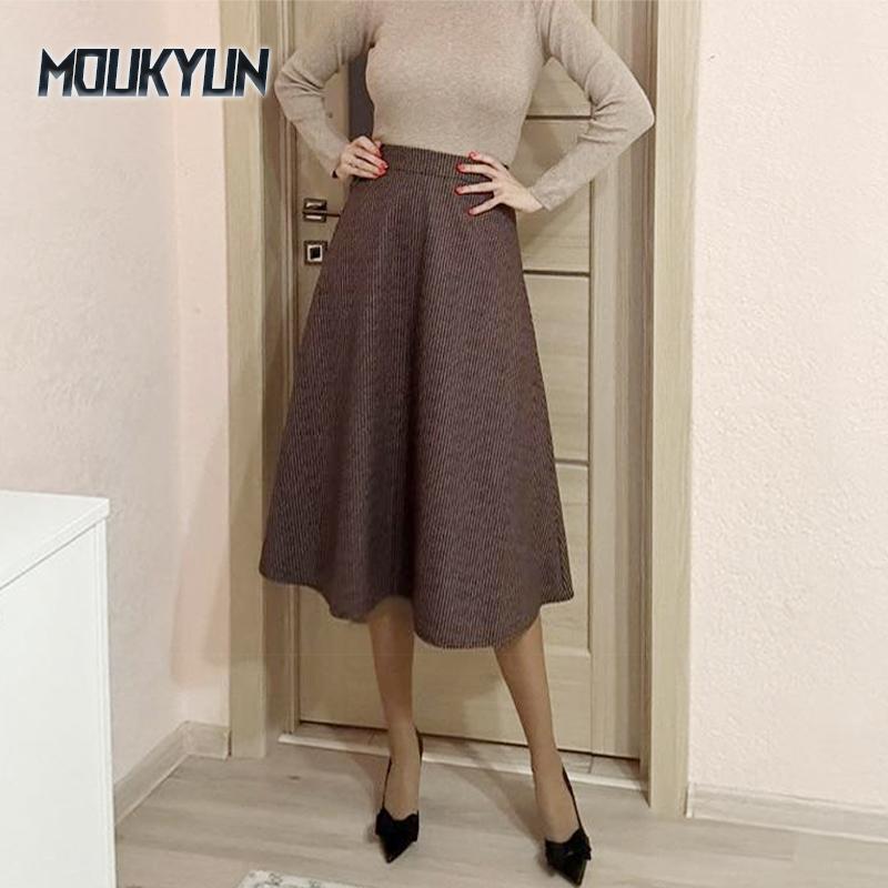 Vintage Plaid Woolen Röcke Frauen Winter Hohe Taille Warme A-linie Plissee Rock Mode Büro Elegante Midi Rock Faldas