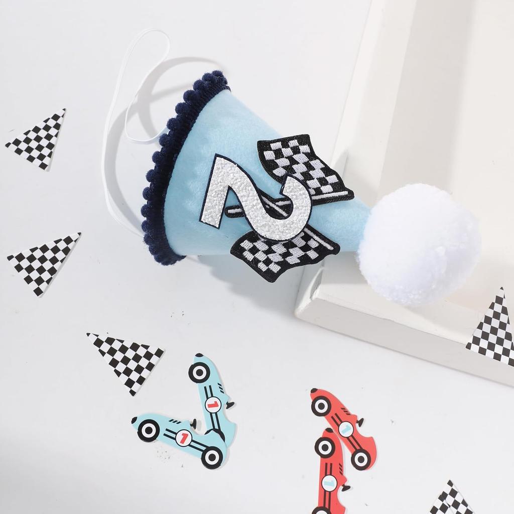 Race Car 2nd Birthday Crown for Boys - Fast Birthday Hat and Decoration, Blue Decor