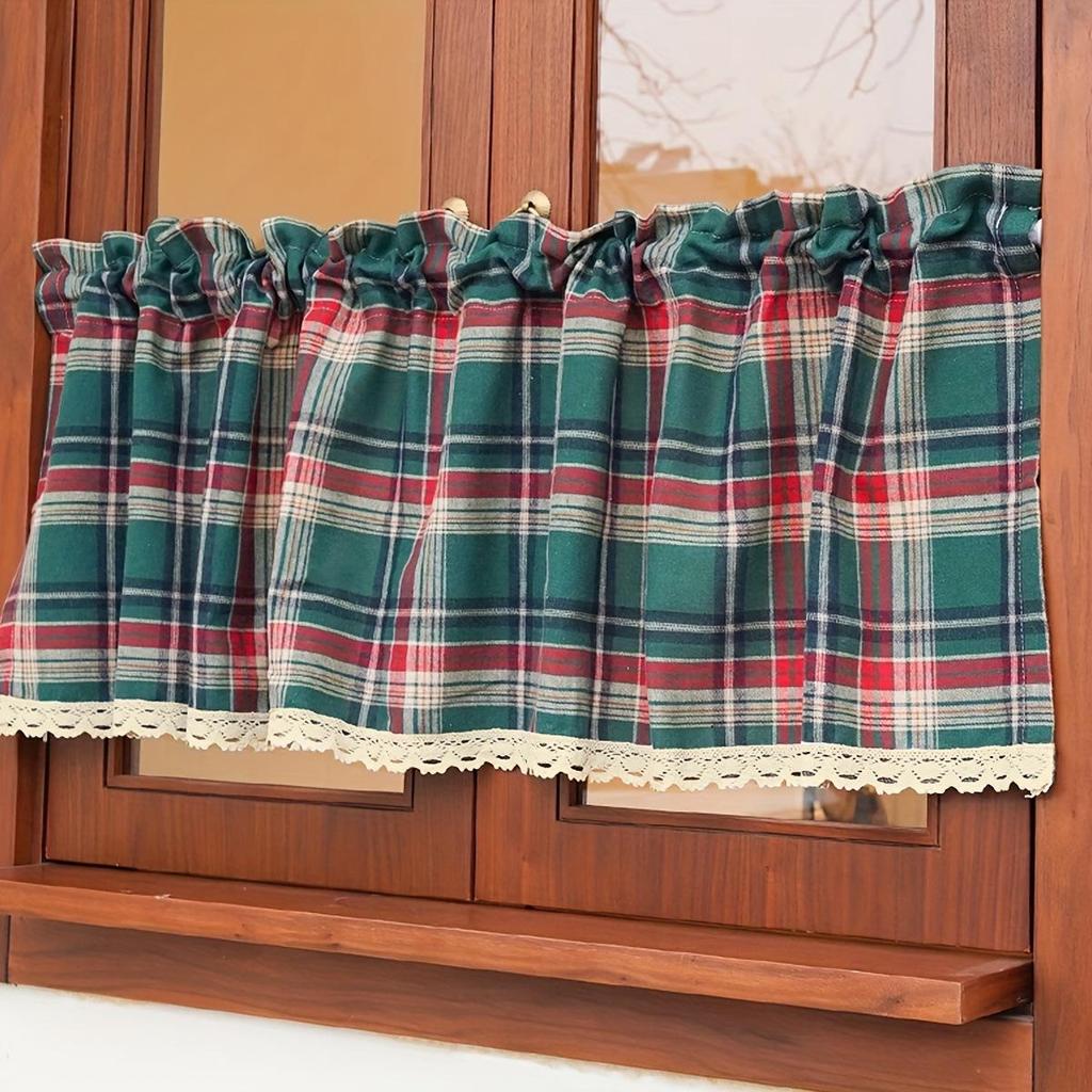 Weihnachtsrot und Schwarz Karierte Vorhänge Kurz Landhausstil Gingham Vorhang Weihnachten für Wohnzimmer Schlafzimmer Esszimmer