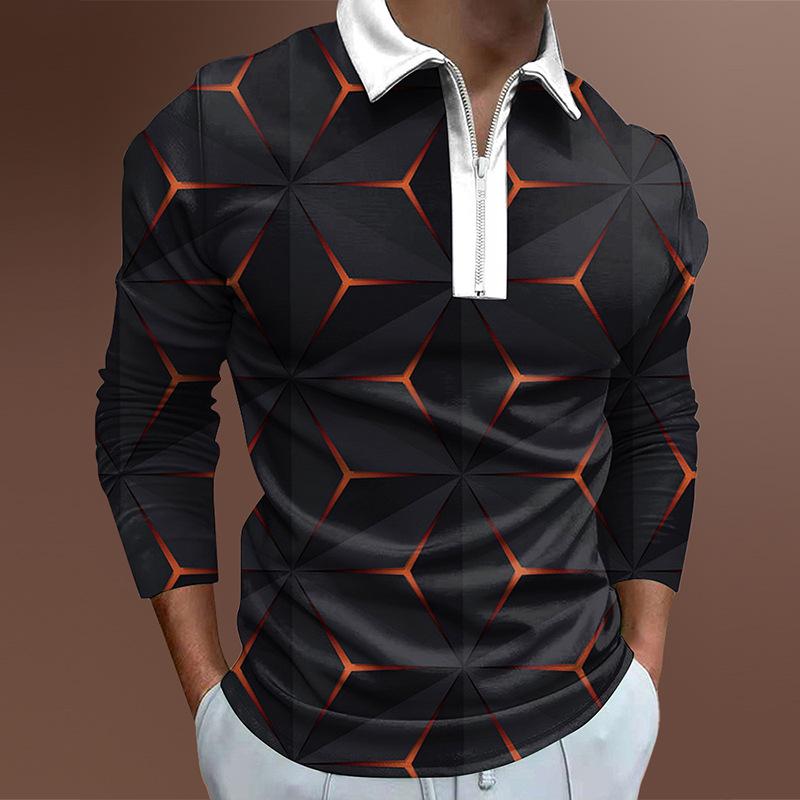 Slim Fit Long Sleeve Zip Polo Shirt, Stylish Casual Men's Top