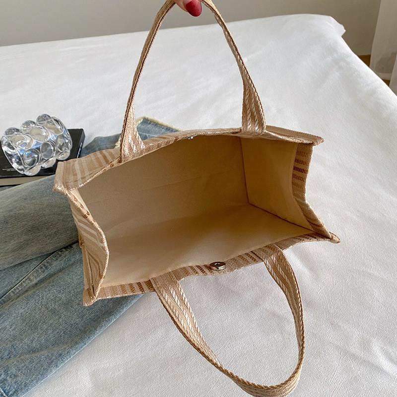Sac Cabas en Toile Rayé Style Coréen Grande Capacité Pour Étudiants et Dames de Bureau