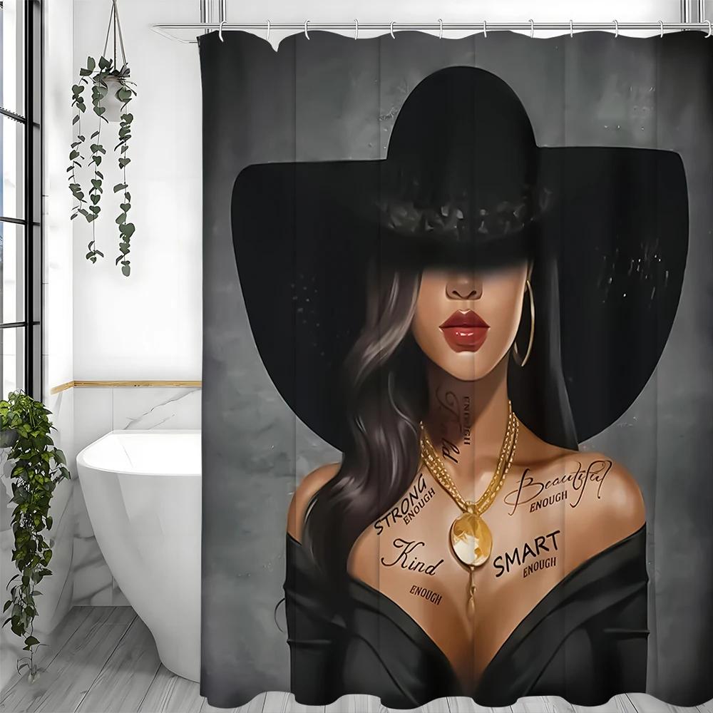African American Gray Inspirational Quotes Modern Black Women Shower Curtain, Bathroom Decorative Shower Curtain, Waterproof Sho