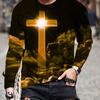 2026 New Men's Long-sleeved T-shirt 3D Printing High-definition Cross Printing Men's Autumn Tops Casual Round Neck Street