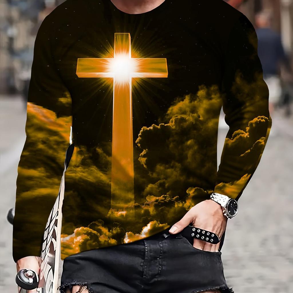 2026 New Men's Long-sleeved T-shirt 3D Printing High-definition Cross Printing Men's Autumn Tops Casual Round Neck Street