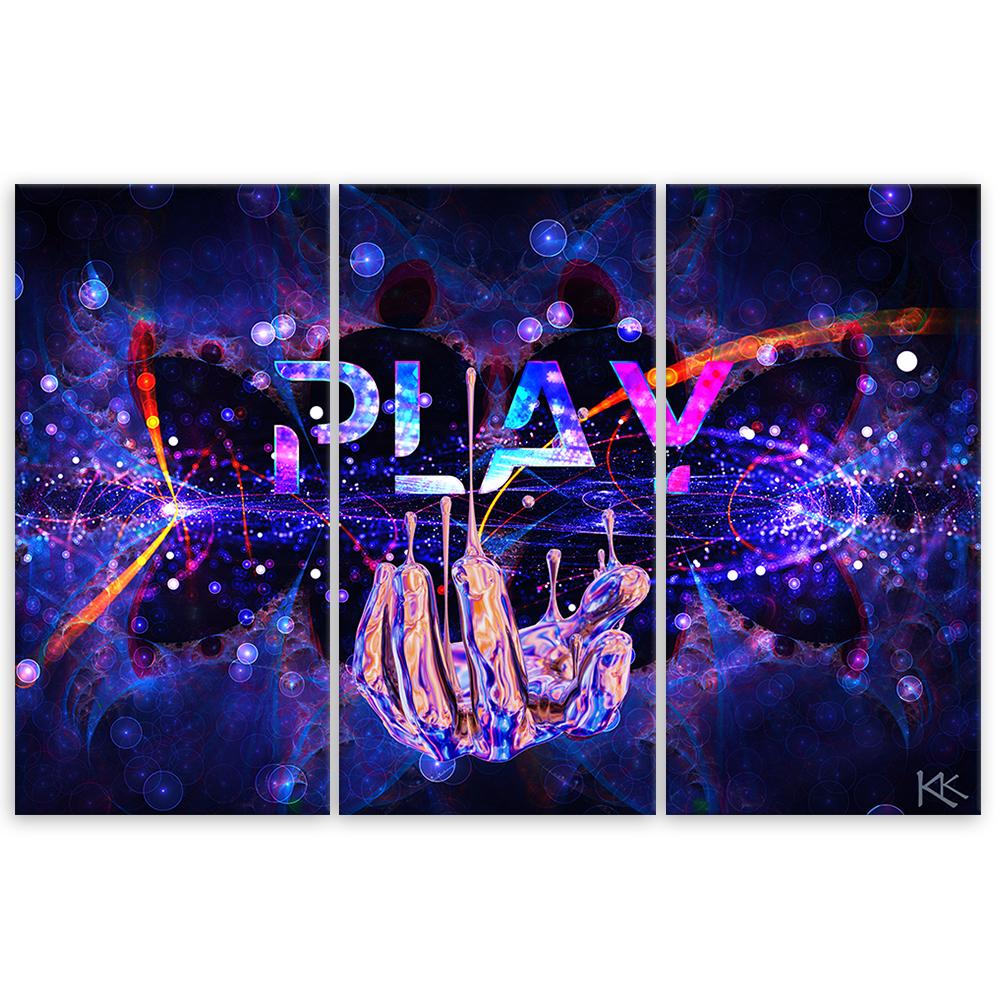 Three Piece Picture Canvas Print Neon Sign Play
