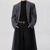 Trendy Men's Three-Button Mid-Length Wool Trench Coat with Padded Shoulders