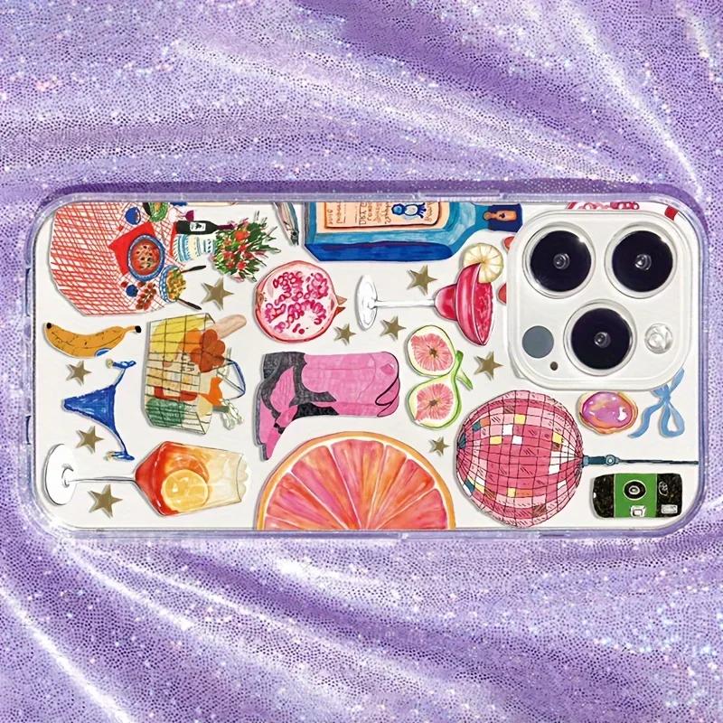 Hot selling Clear Case for iPhone 16 12 13 mini 11 14 15 Pro Max XR 7 8 Plus Disco Ball Cocktail Fruit Soft Silicone Cover