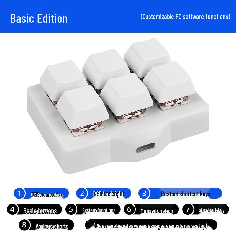 USB 6-Key Mini Office Keyboard: Custom Cut, Copy, Paste, Select All, Save