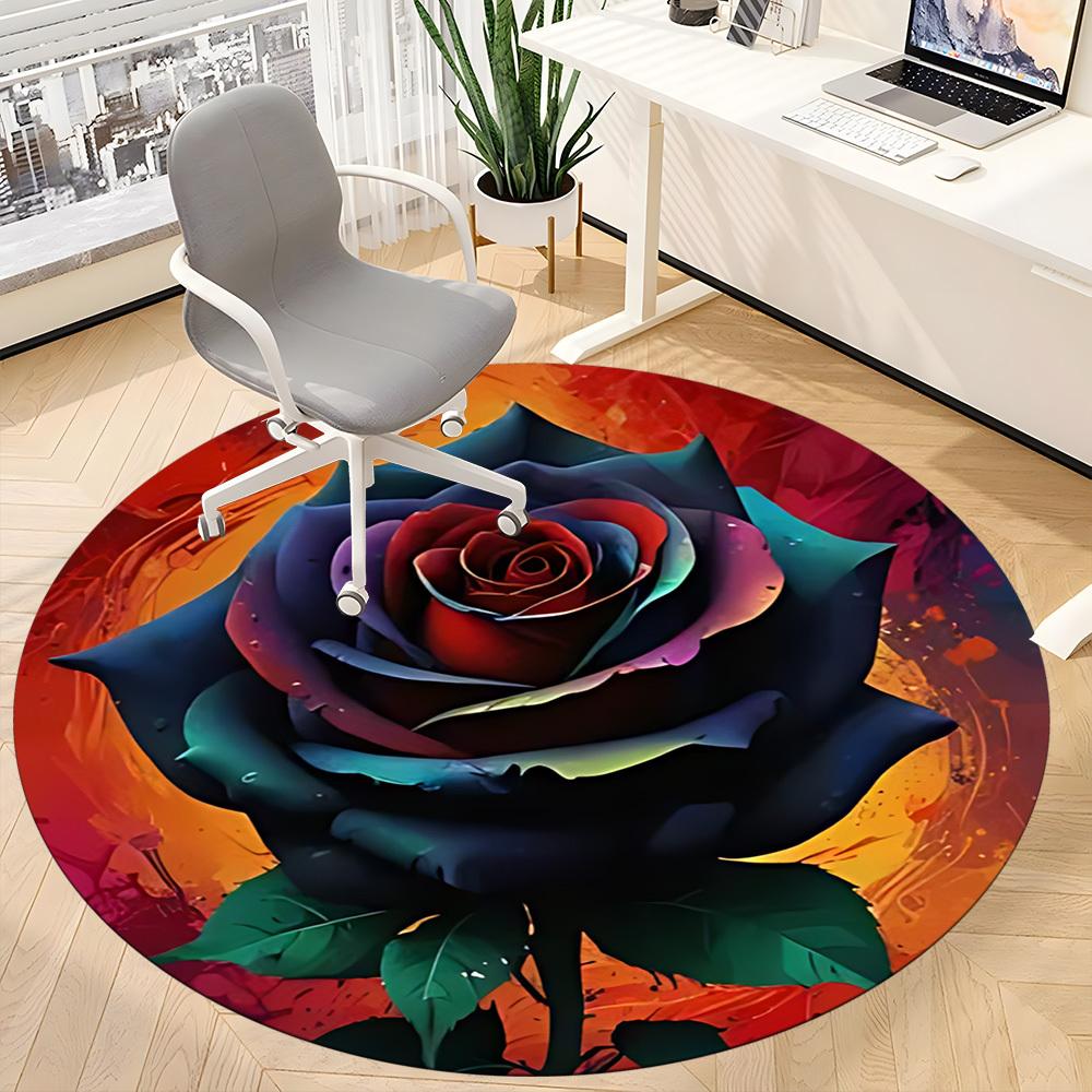 1pc Rainbow Rose Office Round Area Rug,  Mat Suitable ForOffice, Under Office Chairs Bedroom Living Room Home Decor, Room Deco