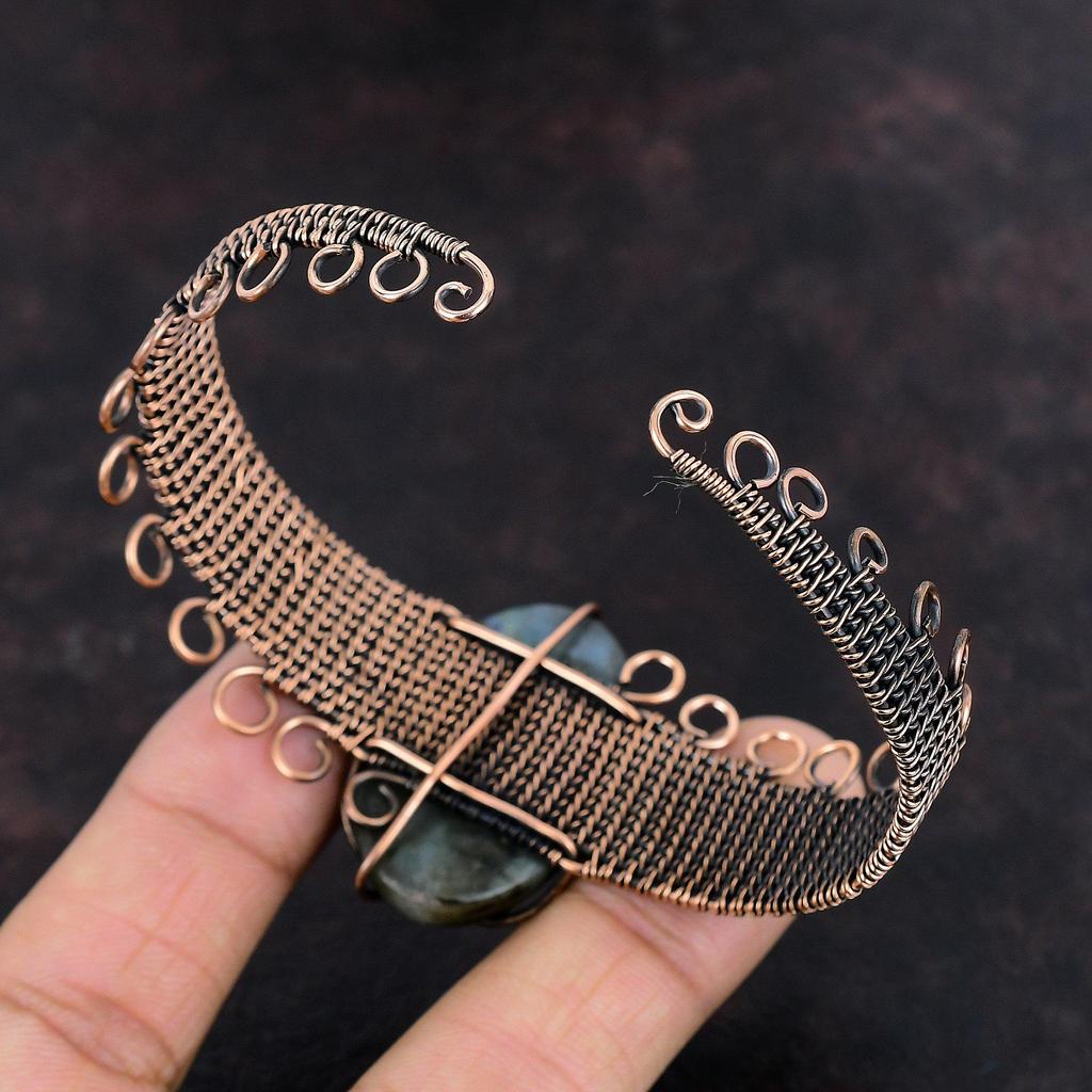 Labradorite Cuff Bracelet Labradorite Bracelet Copper Wire Wrapped Jewelry Handmade Adjustable Bangle Wire Wrap Gemstone Bangle Gift For Him