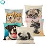 45x45cm Handbemalte Hundedekorative Kissenhülle Niedliche Bulldogge Kissenbezug Leinenkissenbezug Für Dekorationskissen für das Sofa