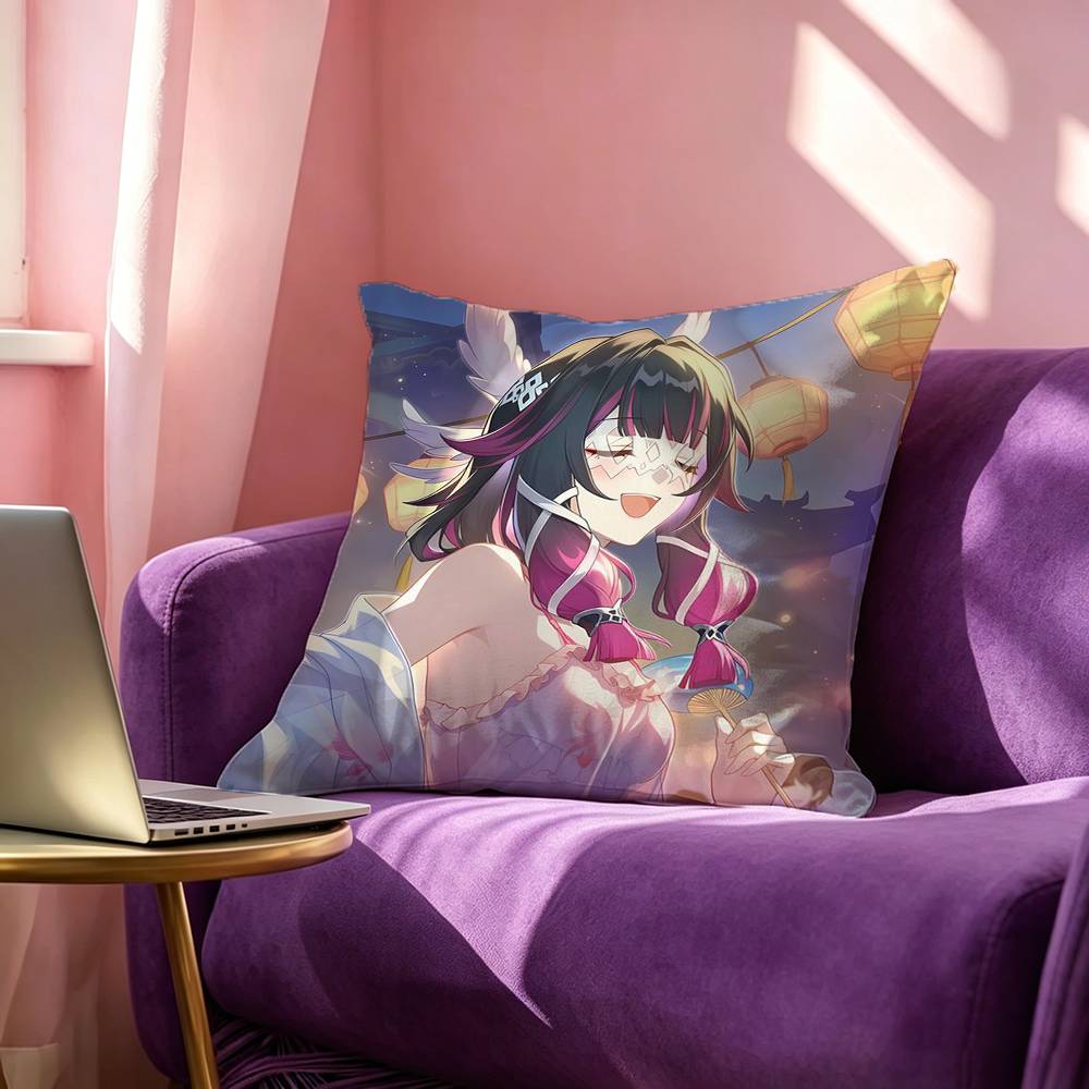 G-Genshin Columbina Impact Square Double-Sided printed Pillow Case Bedroom Bedside Pillow Sofa Cushion Cover