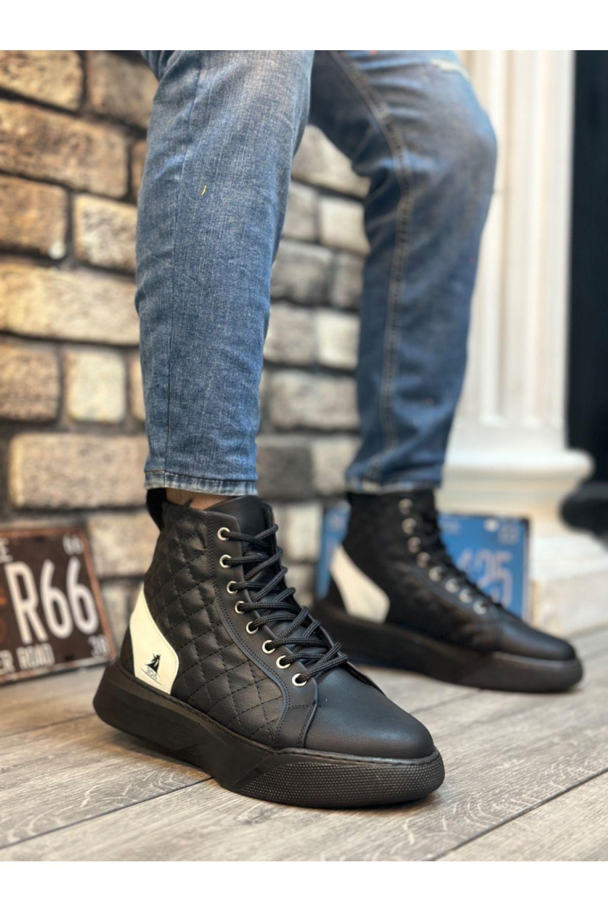 

Men s Fashion Flat Heeled Booties Bootie Ba Lace Up High Sole Black White Sports Boots Shoes 40