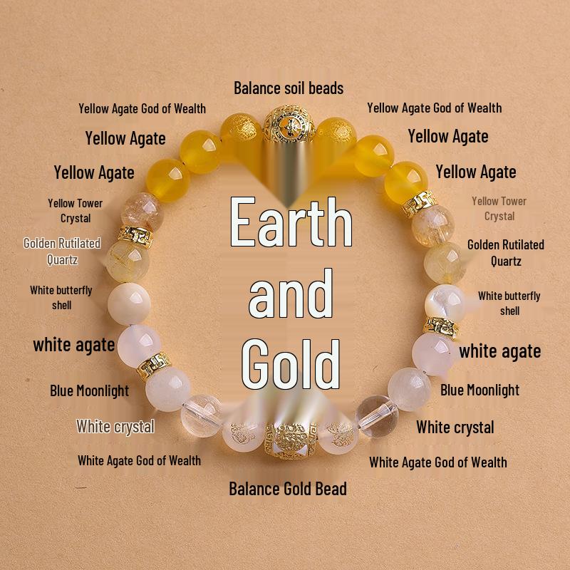 Five Elements Crystal Bracelet: Gold, Water, Earth, Wood, Fire - Wealth-Attracting Natural Crystal Agate Bracelet