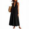 European and American women's clothing cotton and linen V-neck sleeveless long dress vacation wind beach dress