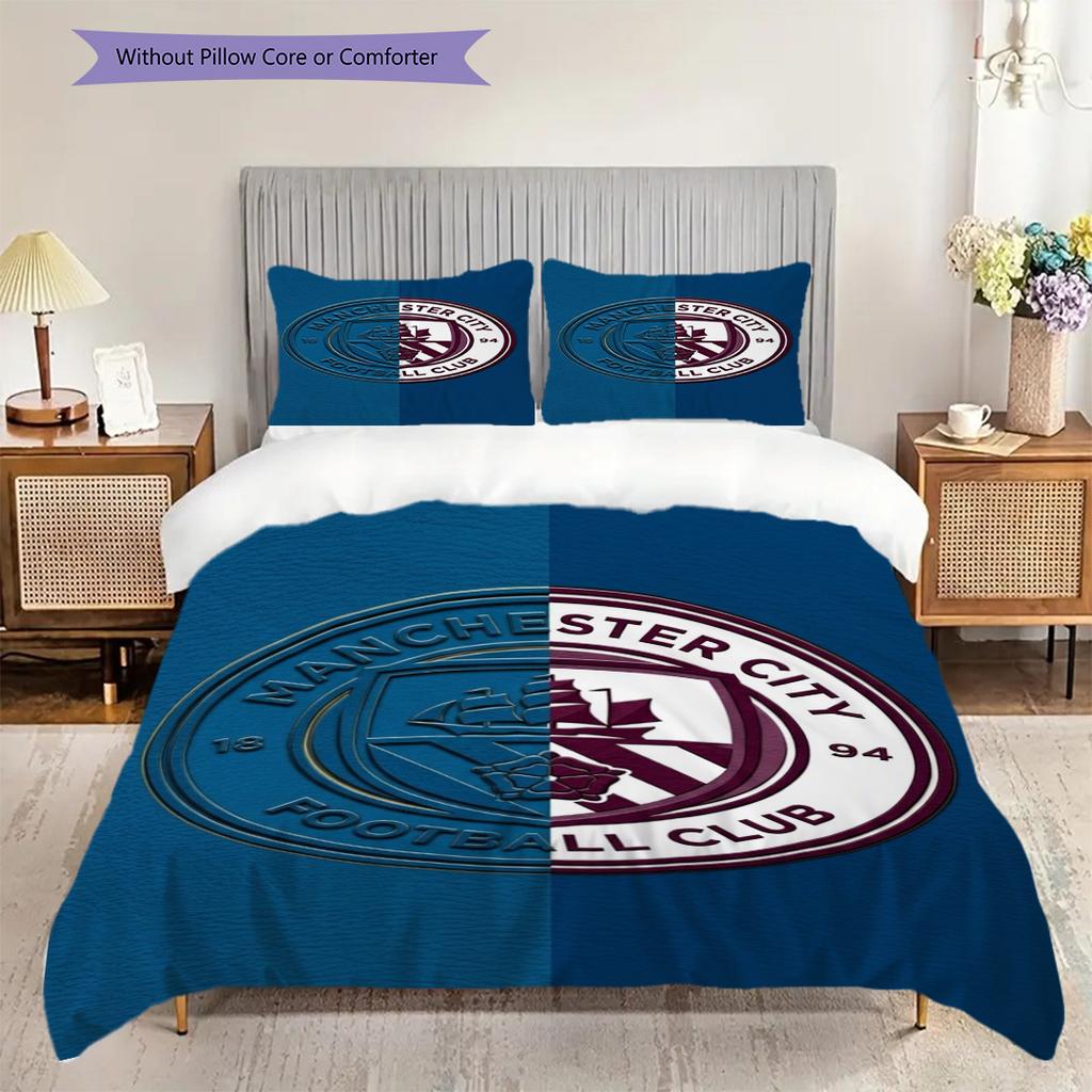 Manchester City Heritage Emblem Bedding (1 * Duvet Cover + 2 * Pillowcase, Without Core) 2DFlat Christmas Birthday Gift Bedding Set