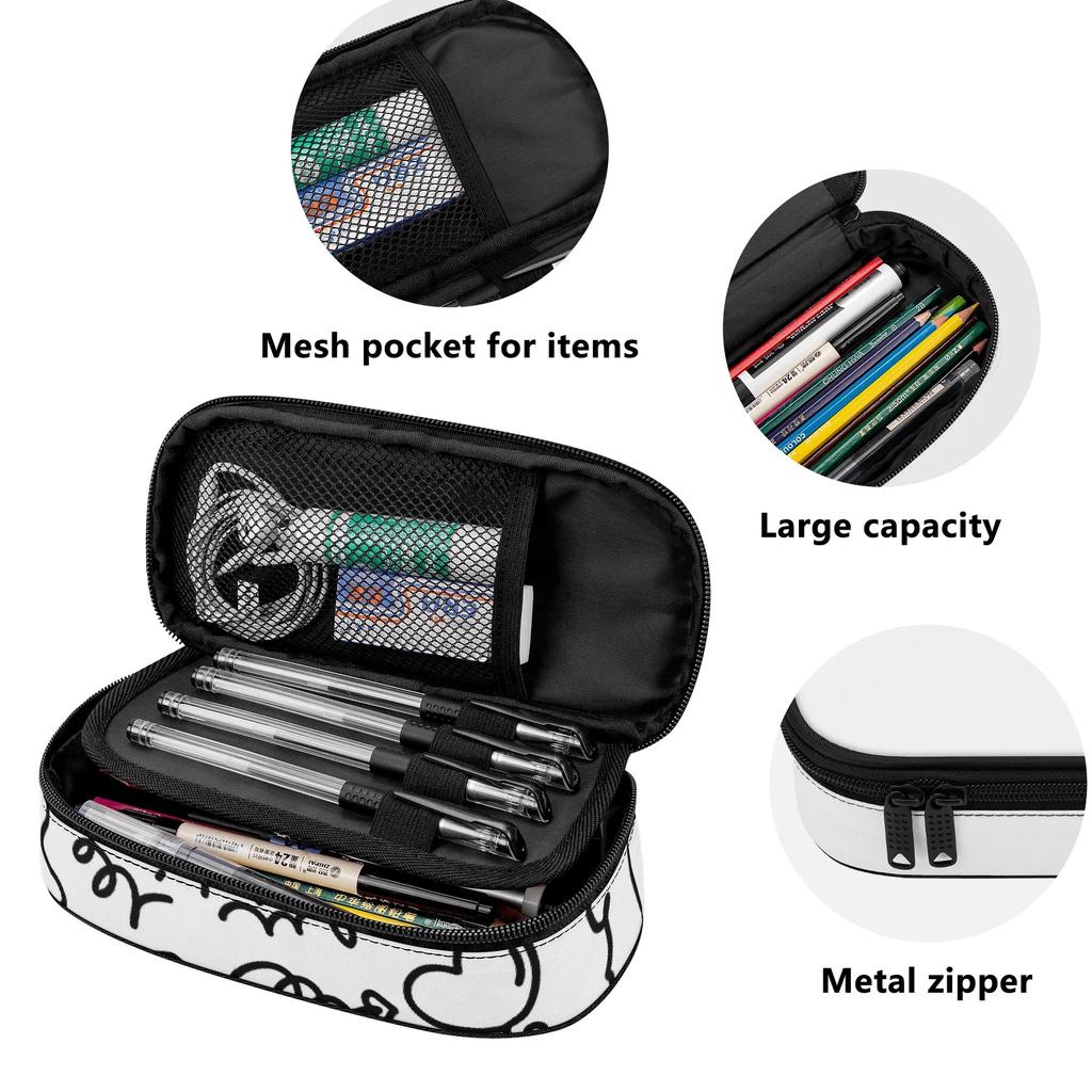 Pencil Pouch Printed 300D Polyester Zipper Closure with Mesh Storage Layer Removable Divider and Pen Holders for Boys Girls