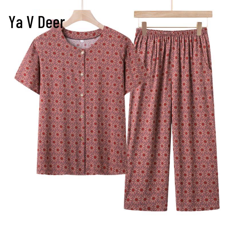 Yalu Women s Summer Cotton-Silk Short-Sleeve Top & Pants Set XL
