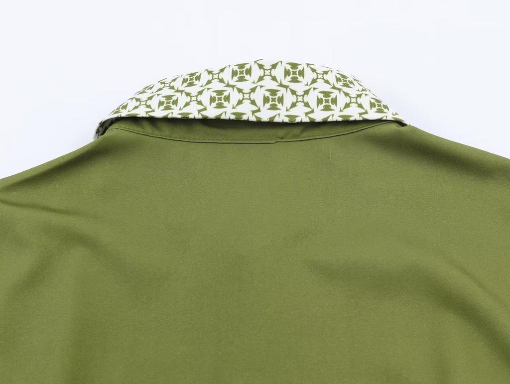 Europäisches Frühlings-Schmal geschnittenes langes Kleid mit Gürtel, Revers, Aufdruck und Patchwork