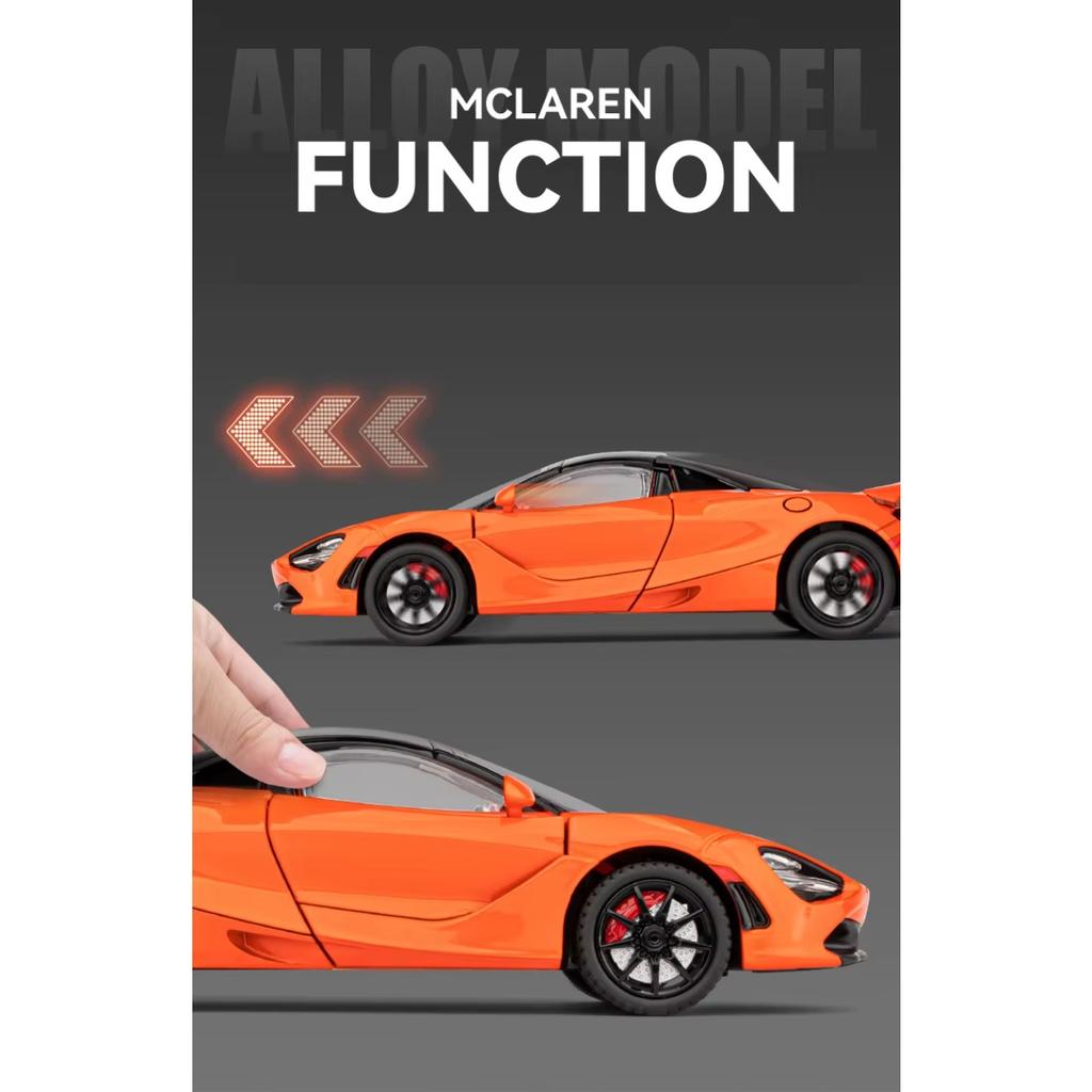 1/24 McLaren 720S Druckguss-Spielzeugauto, Miniatur-Cabrio-Modell, Pullback, Sound & Licht, Sammlung, Geschenk für Jungen und Kinder
