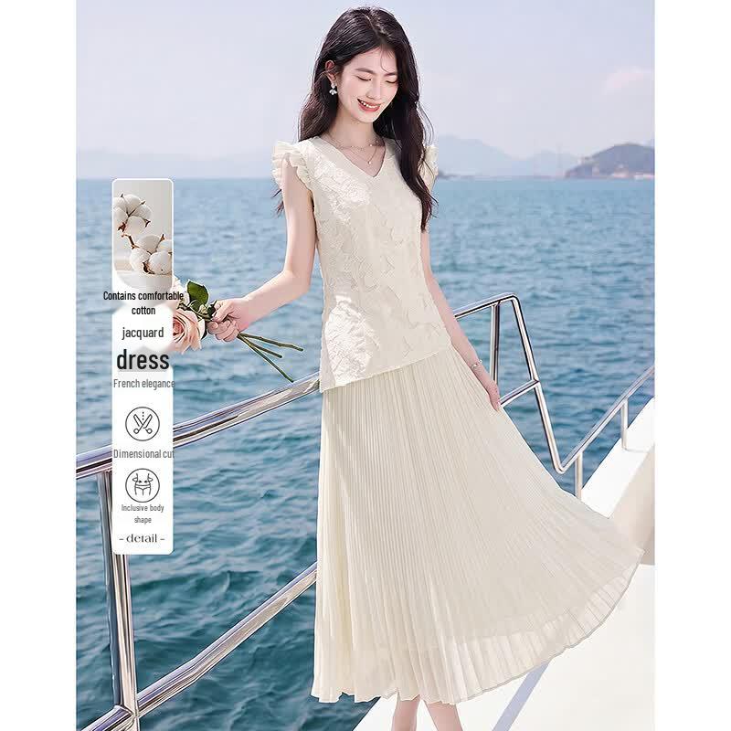 Elegant Jacquard Sleeveless Midi Dress S